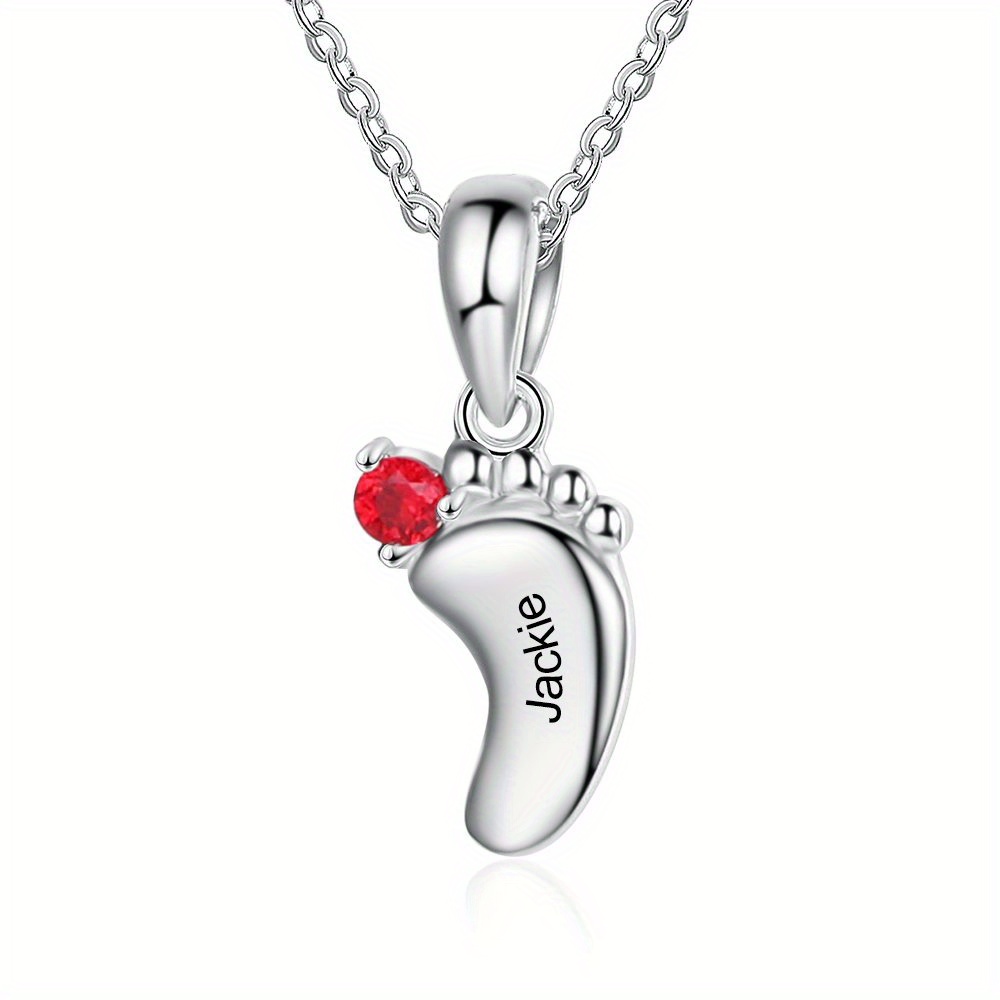 Personalized Silvery Footprint Necklace with Birthstones
